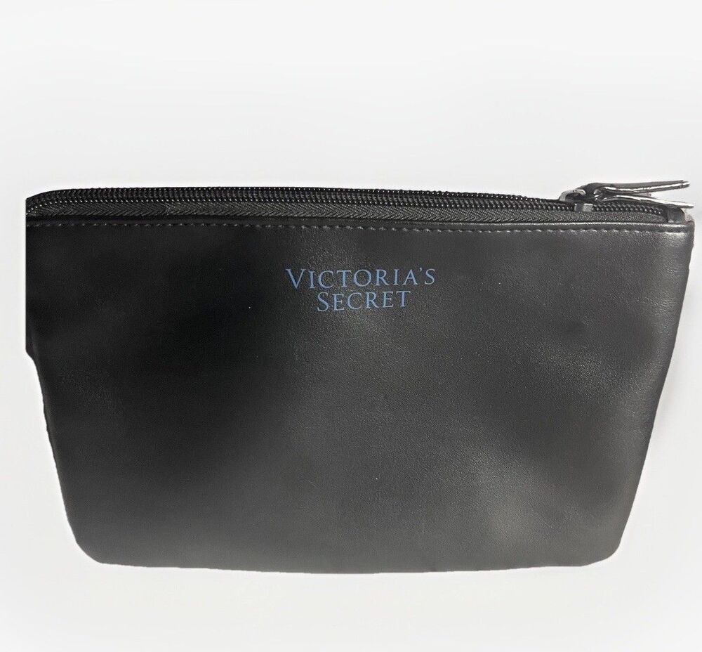 Victoria's Secret Black Blue Letters Zipper Cosmetic Makeup Bag Pouch